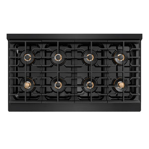 ZLINE Autograph Edition 48 in. 6.7 cu. ft. Paramount Gas Range with 8 Burner DuoPro™ Cooktop and Dual Ovens in Black Stainless Steel with Champagne Bronze Helix Handles and Accents (PSGRBZ-48-KCB)