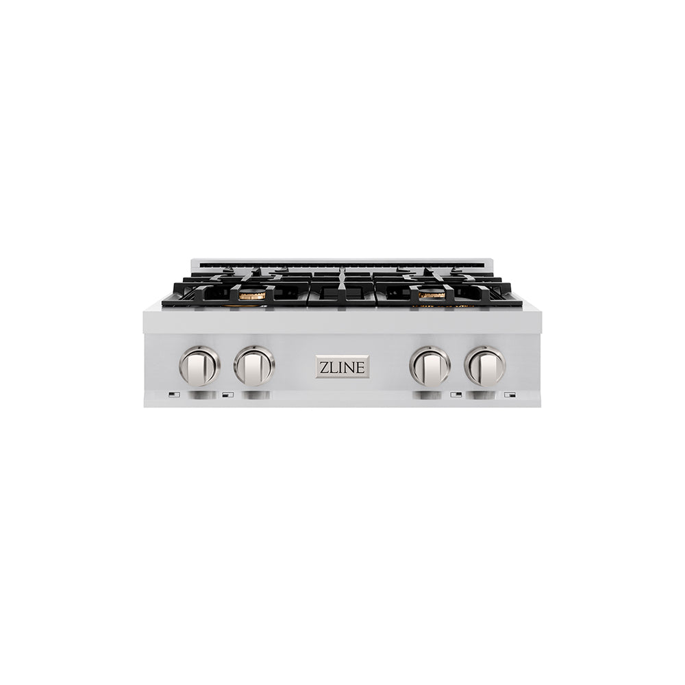 ZLINE 30 in. Classic Gas Rangetop with 4 Brass Burners and Porcelain Cooktop in Stainless Steel (RT-BR-30)