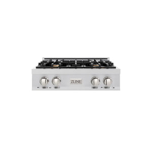 ZLINE 30 in. Classic Gas Rangetop with 4 Brass Burners and Porcelain Cooktop in Stainless Steel (RT-BR-30) main image.
