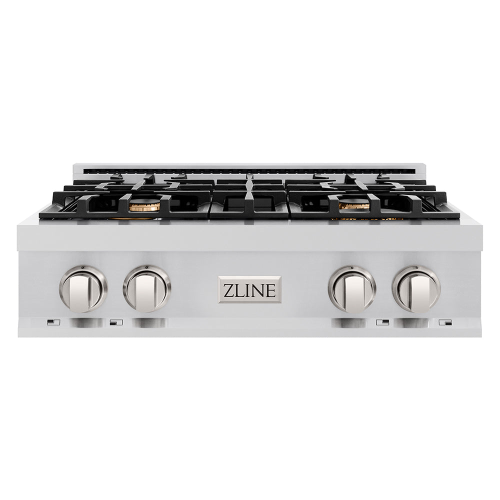 ZLINE 30 in. Classic Gas Rangetop with 4 Brass Burners and Porcelain Cooktop in Stainless Steel (RT-BR-30)