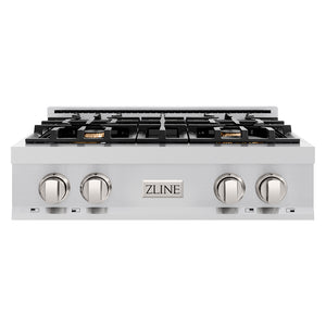 ZLINE 30 in. Classic Gas Rangetop with 4 Brass Burners and Porcelain Cooktop in Stainless Steel (RT-BR-30)