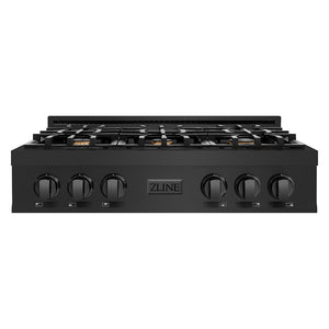 ZLINE 36 in. Legacy Gas Rangetop with 6 Brass Burners and Porcelain Cooktop in Black Stainless Steel (RTB-BR-36)