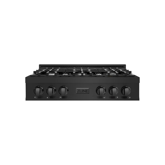 ZLINE 36 in. Classic Gas Rangetop with 6 Burners and Porcelain Cooktop in Black Stainless Steel (RTB2-36) main image.