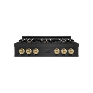 ZLINE Autograph Edition 36 in. Legacy Gas Rangetop with 6 Burners and Porcelain Cooktop in Black Stainless Steel with Champagne Bronze Accents (RTBZ-36-CB)