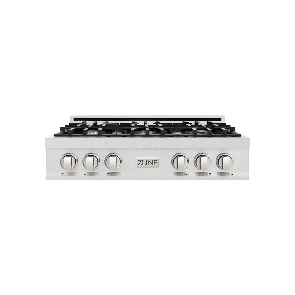 ZLINE 36 in. Classic Gas Rangetop with 6 Burners and Porcelain Cooktop in Satin Stainless Steel (RTS-36) main image.
