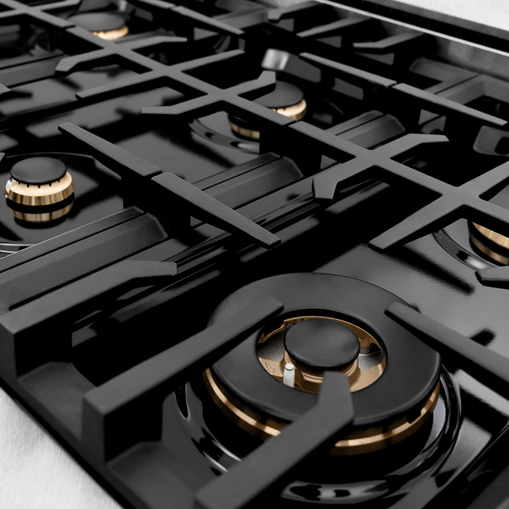 ZLINE 36 in. Classic Gas Rangetop with 6 Brass Burners and Porcelain Cooktop in Satin Stainless Steel (RTS-BR-36)