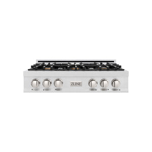 ZLINE 36 in. Classic Gas Rangetop with 6 Brass Burners and Porcelain Cooktop in Satin Stainless Steel (RTS-BR-36)