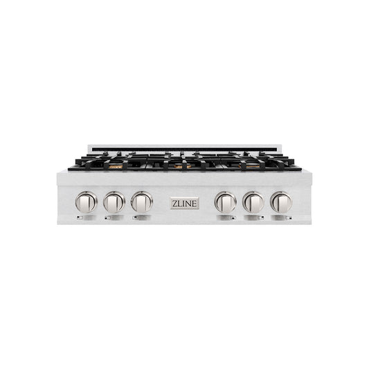 ZLINE 36 in. Classic Gas Rangetop with 6 Brass Burners and Porcelain Cooktop in Satin Stainless Steel (RTS-BR-36)