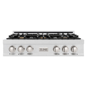 ZLINE 36 in. Classic Gas Rangetop with 6 Brass Burners and Porcelain Cooktop in Satin Stainless Steel (RTS-BR-36)