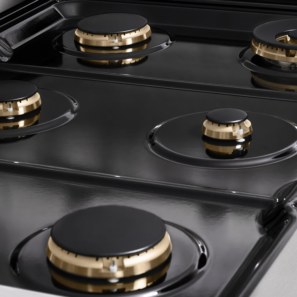 ZLINE Autograph Edition 36 in. Classic Gas Rangetop with 6 Burners and Porcelain Cooktop in Satin Stainless Steel with Matte Black Accents (RTSZ-36-MB)