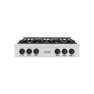 ZLINE Autograph Edition 36 in. Classic Gas Rangetop with 6 Burners and Porcelain Cooktop in Satin Stainless Steel with Matte Black Accents (RTSZ-36-MB)
