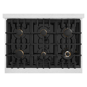 ZLINE Autograph Edition 36 in. Classic Gas Rangetop with 6 Burners and Porcelain Cooktop in Satin Stainless Steel with Matte Black Accents (RTSZ-36-MB)
