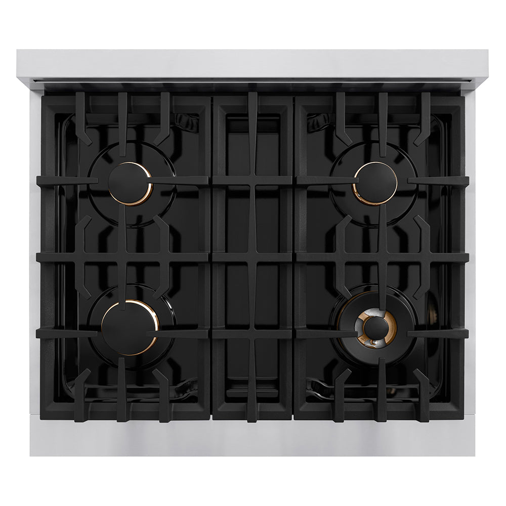 ZLINE Autograph Edition 30 in. Classic Gas Rangetop with 4 Burners and Porcelain Cooktop in Stainless Steel with Polished Gold Accents (RTZ-30-G)