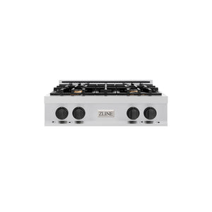 ZLINE Autograph Edition 30 in. Classic Gas Rangetop with 4 Burners and Porcelain Cooktop in Stainless Steel with Matte Black Accents (RTZ-30-MB)