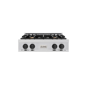 ZLINE Autograph Edition 30 in. Classic Gas Rangetop with 4 Burners and Porcelain Cooktop in Stainless Steel with Matte Black Accents (RTZ-30-MB) main image.