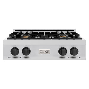 ZLINE Autograph Edition 30 in. Classic Gas Rangetop with 4 Burners and Porcelain Cooktop in Stainless Steel with Matte Black Accents (RTZ-30-MB)