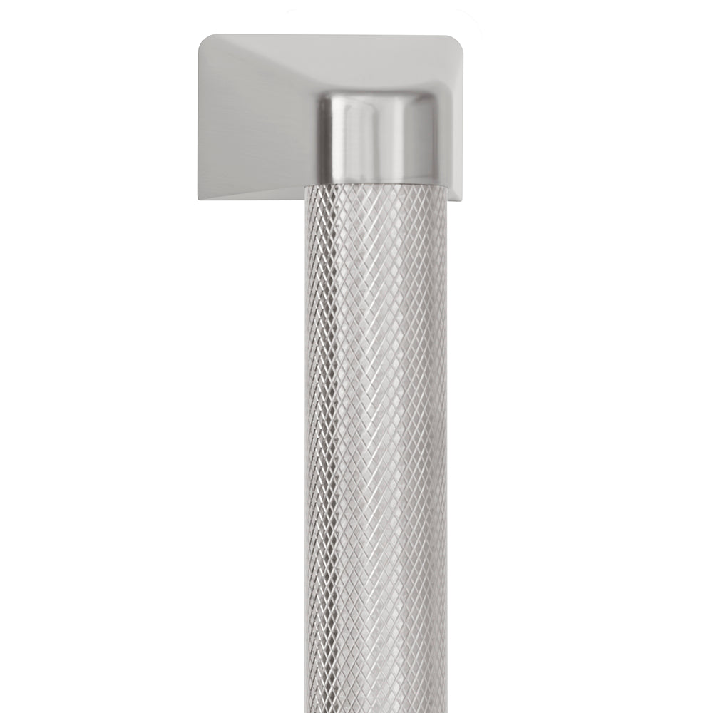 ZLINE 24 in. Dishwasher Helix Handle (Set of 1) in Stainless Steel (DWHZ-K-ST-24) close-up, on white background, showing knurled detailing.