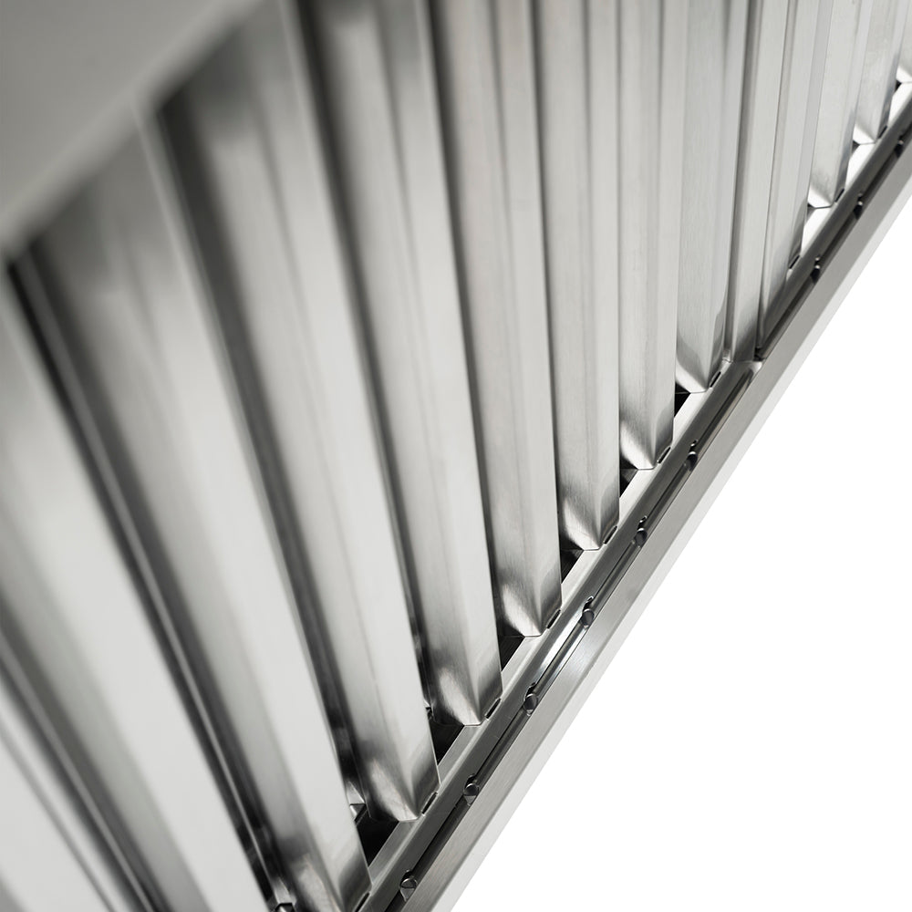 ZLINE 34 in. DuraMount™ Wall Mount Range Hood Insert in Stainless Steel (683-34) close-up of stainless-steel baffle filters.