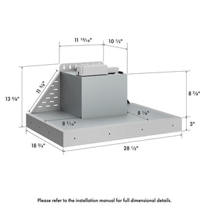 ZLINE 28 in. DuraMount™ Wall Mount Range Hood Insert in Stainless Steel (683-28) dimensional measurements.