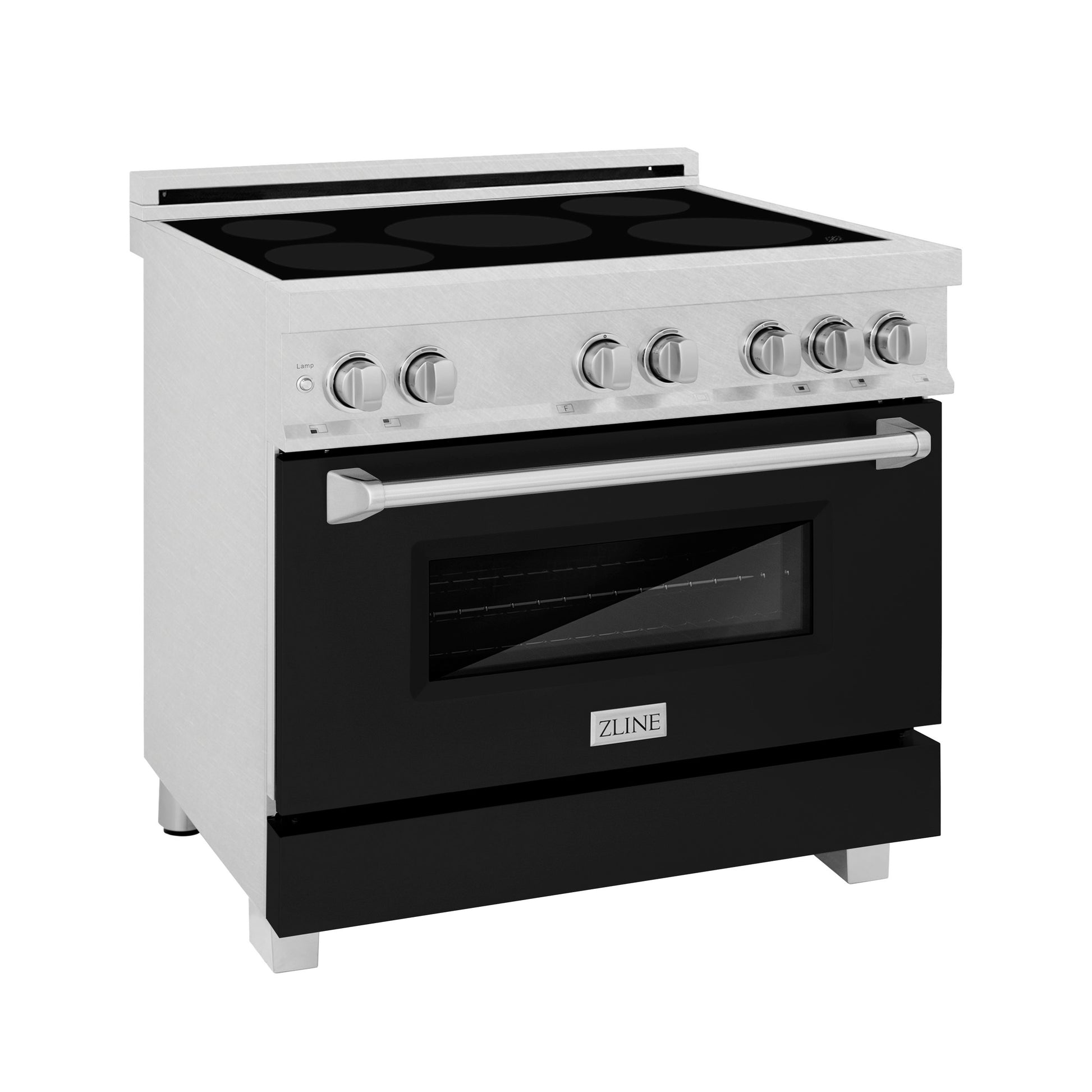 ZLINE 36 in. 4.6 cu. ft. Legacy Induction Range with 5 Element Cooktop and Electric Oven in DuraSnow® Stainless Steel and Black Matte Door (RAINDS-BLM-36)