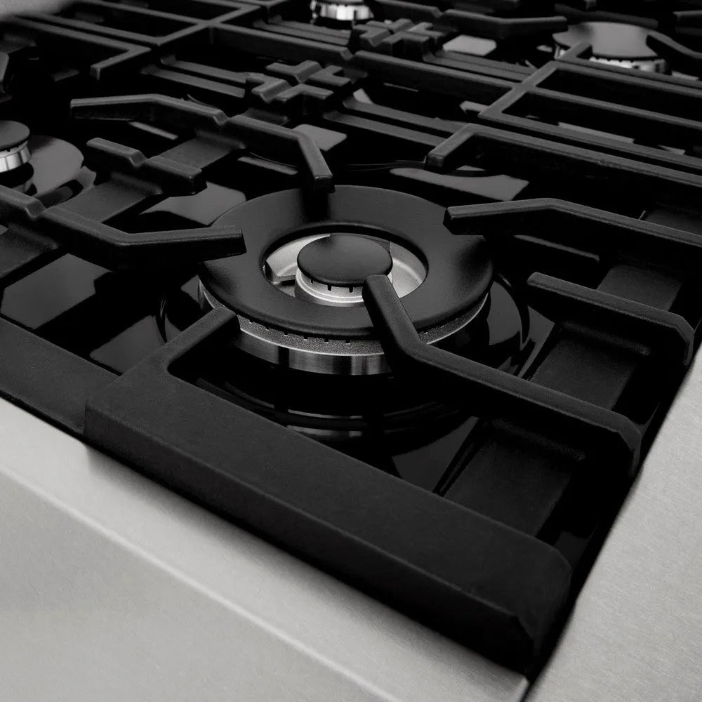 ZLINE 48 in. Legacy Gas Rangetop with 7 Burners and Porcelain Cooktop in Satin Stainless Steel (RTS-48) burners from side.