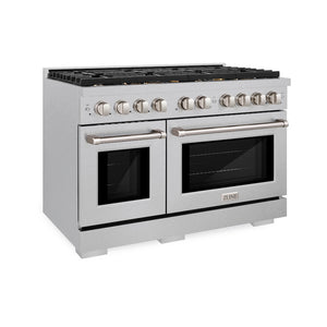 ZLINE 48 in. 6.7 cu. ft. Double Oven Gas Range in DuraSnow® Stainless Steel with 8 Brass Burners (SGRS-BR-48)-ZLINE Kitchen and Bath
