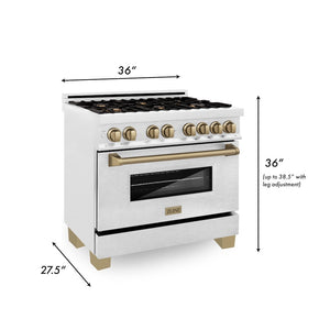 ZLINE Autograph Edition 36 in. 4.6 cu. ft. Legacy Dual Fuel Range with 6 Burner Gas Cooktop and Electric Convection Oven in Satin Stainless Steel and Champagne Bronze Accents (RASZ-SN-36-CB)