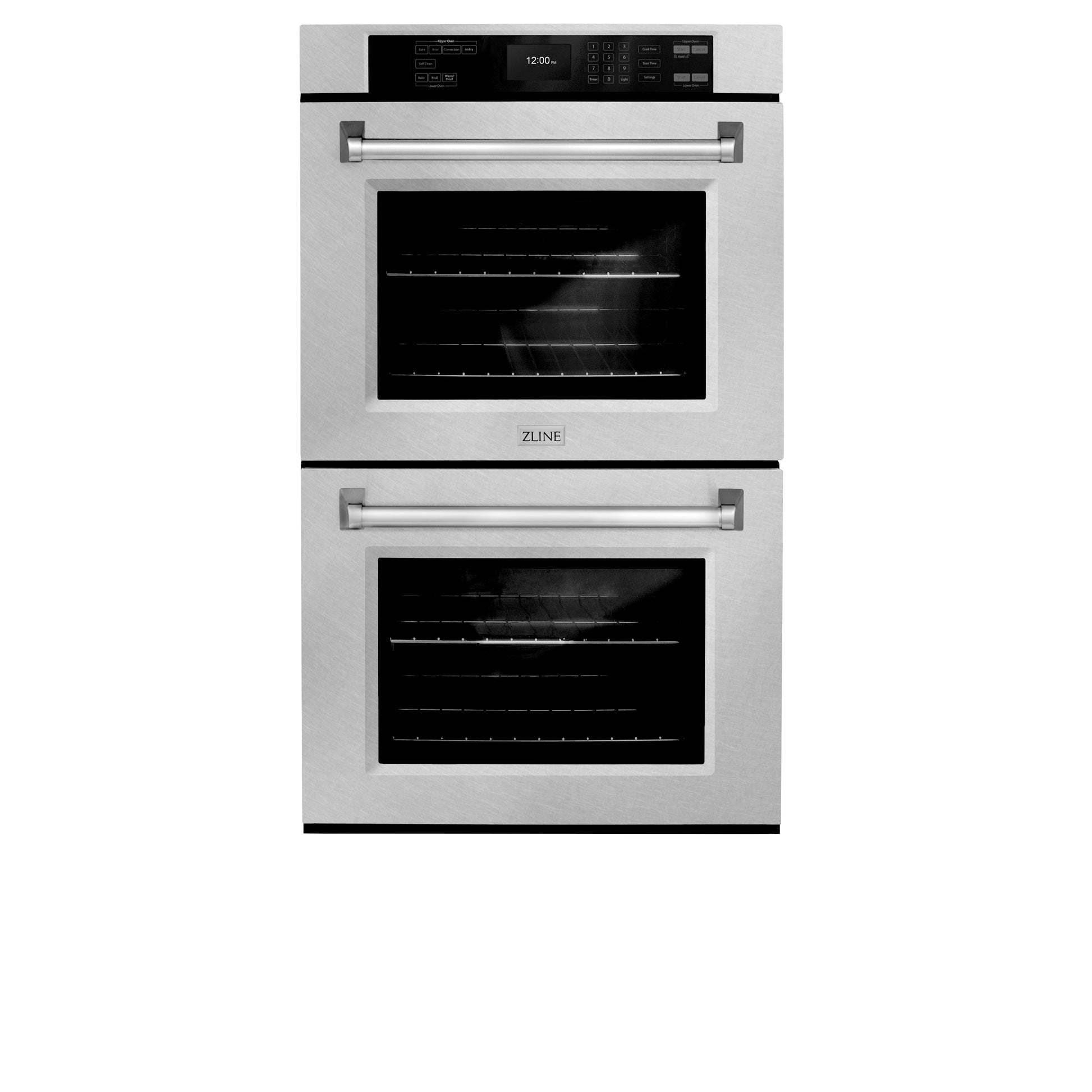 ZLINE 30 in. Professional True Convection Double Wall Oven with Air Fry and Self Clean in DuraSnow® Stainless Steel (WADS-30) front, closed.