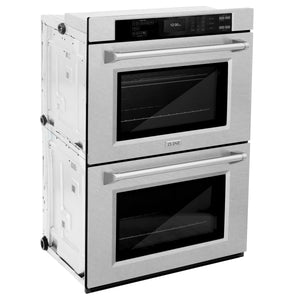 ZLINE 30 in. Professional True Convection Double Wall Oven with Air Fry and Self Clean in DuraSnow® Stainless Steel (WADS-30) side, closed.