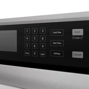 ZLINE 30 in. Professional True Convection Single Wall Oven with Air Fry and Self Clean in DuraSnow® Stainless Steel (WASS-30) close-up detail, oven controls and display.