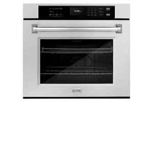 ZLINE 30 in. Professional True Convection Single Wall Oven with Air Fry and Self Clean in Satin Stainless Steel (WASS-30) front, closed.