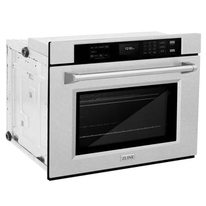 ZLINE 30 in. Professional True Convection Single Wall Oven with Air Fry and Self Clean in DuraSnow® Stainless Steel (WASS-30) side, closed.