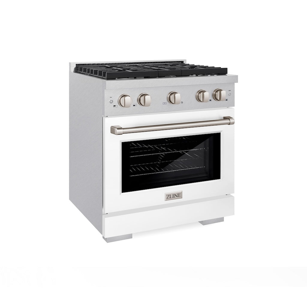 ZLINE 30 in. 4.2 cu. ft. 4 Burner Gas Range with Convection Gas Oven in DuraSnow® Stainless Steel with White Matte Door (SGRS-WM-30)-ZLINE Kitchen and Bath