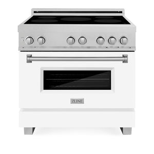 ZLINE 36 in. 4.6 cu. ft. Legacy Induction Range with 5 Element Cooktop and Electric Oven in DuraSnow® Stainless Steel and White Matte Door (RAINDS-WM-36)