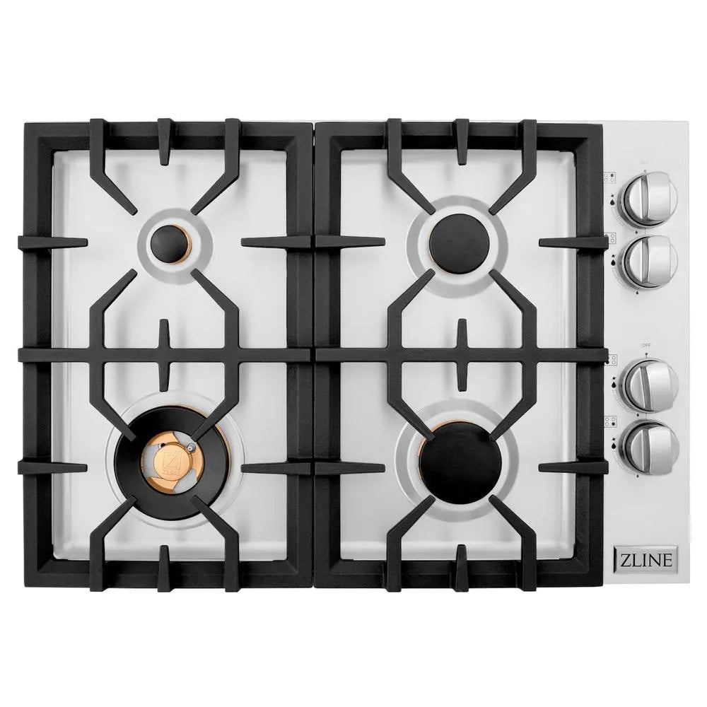ZLINE 30 in. Gas Cooktop with 4 Brass Burners (RC-BR-30) overhead.