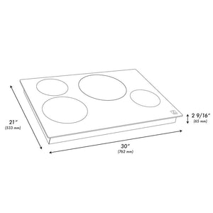 ZLINE 30 in. Induction Cooktop with 4 burners (RCIND-30) dimensional diagram with measurements.