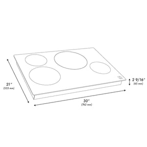 ZLINE 30 in. Induction Cooktop with 4 burners (RCIND-30) dimensional diagram with measurements.