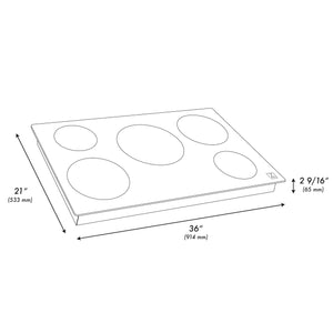 ZLINE 36 in. Induction Cooktop with 5 burners (RCIND-36) dimensional diagram with measurements.