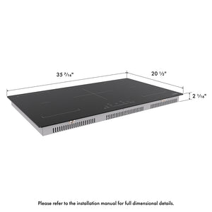 ZLINE 36 in. Induction Cooktop with Anti-Scratch Glass and 5 Elements (FCIND-36) with dimensions labeled.