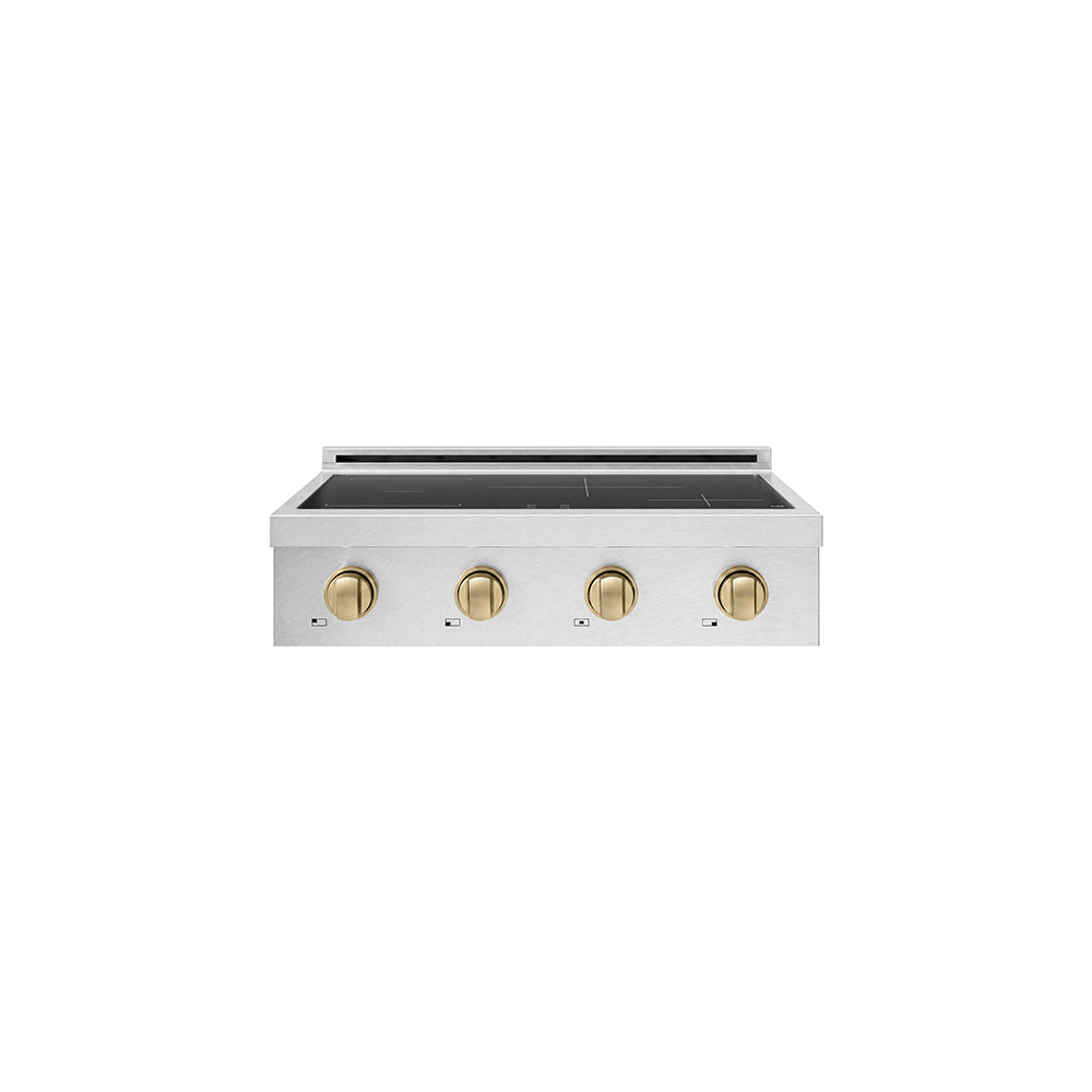 ZLINE Autograph Edition 30 in. Paramount Induction Rangetop with 4 Element Cooktop in Satin Stainless Steel and Champagne Bronze Accents (SINRTSZ-30-CB) main image.