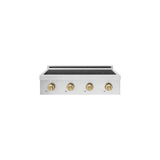 ZLINE Autograph Edition 30 in. Paramount Induction Rangetop with 4 Element Cooktop in Satin Stainless Steel and Champagne Bronze Accents (SINRTSZ-30-CB) main image.