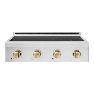 ZLINE Autograph Edition 30 in. Paramount Induction Rangetop with 4 Element Cooktop in Satin Stainless Steel and Champagne Bronze Accents (SINRTSZ-30-CB) front.