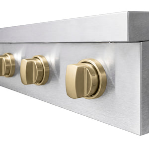 ZLINE Autograph Edition 36 in. Paramount Induction Rangetop with 5 Element Cooktop in Satin Stainless Steel and Champagne Bronze Accents (SINRTSZ-36-CB) close-up of knobs.