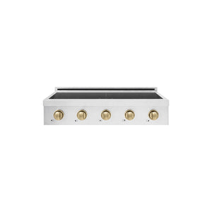 ZLINE Autograph Edition 36 in. Paramount Induction Rangetop with 5 Element Cooktop in Satin Stainless Steel and Champagne Bronze Accents (SINRTSZ-36-CB) main image.