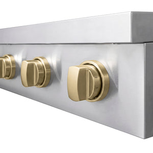 ZLINE Autograph Edition 30 in. Paramount Induction Rangetop with 4 Element Cooktop in Stainless Steel and Champagne Bronze Accents (SINRTZ-30-CB) close-up of knobs.