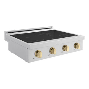 ZLINE Autograph Edition 30 in. Paramount Induction Rangetop with 4 Element Cooktop in Stainless Steel and Champagne Bronze Accents (SINRTZ-30-CB) side.
