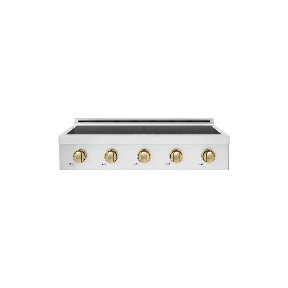 ZLINE Autograph Edition 36 in. Paramount Induction Rangetop with 5 Element Cooktop in Stainless Steel and Champagne Bronze Accents (SINRTZ-36-CB) main image.