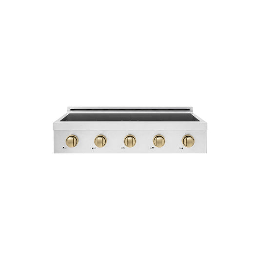 ZLINE Autograph Edition 36 in. Paramount Induction Rangetop with 5 Element Cooktop in Stainless Steel and Champagne Bronze Accents (SINRTZ-36-CB) main image.