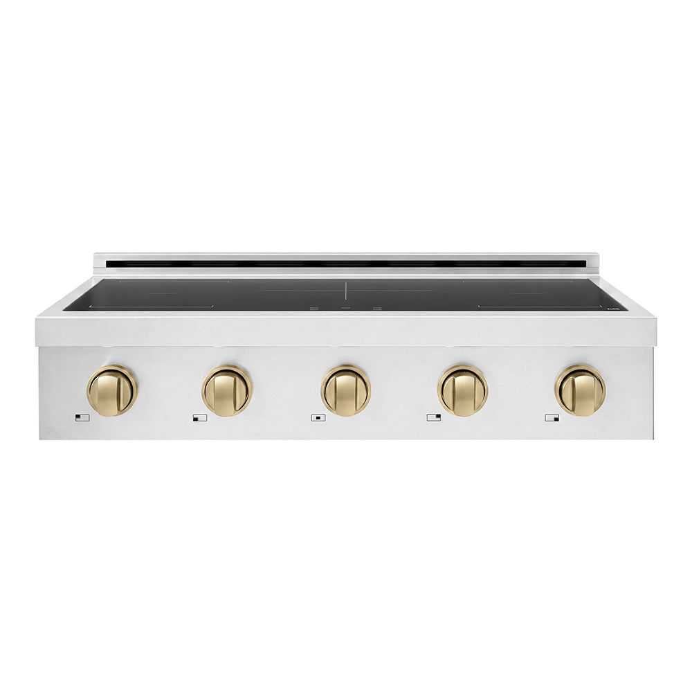 ZLINE Autograph Edition 36 in. Paramount Induction Rangetop with 5 Element Cooktop in Stainless Steel and Champagne Bronze Accents (SINRTZ-36-CB) front.