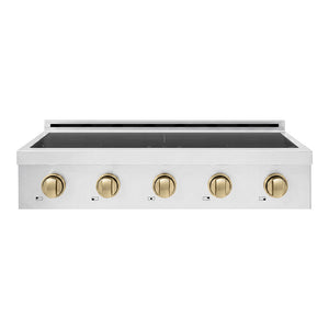 ZLINE Autograph Edition 36 in. Paramount Induction Rangetop with 5 Element Cooktop in Stainless Steel and Champagne Bronze Accents (SINRTZ-36-CB) front.
